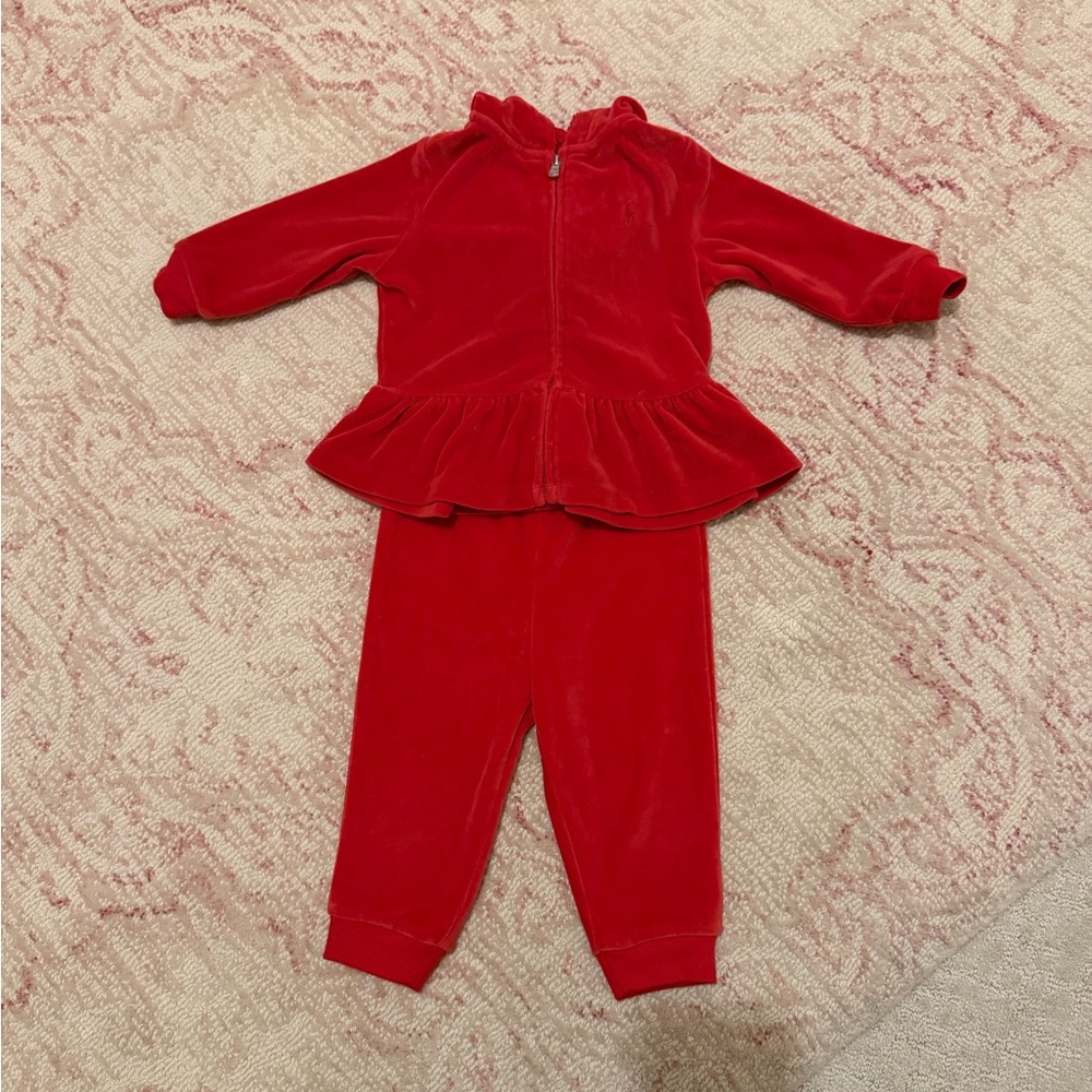 Ralph Lauren Red Velour Tracksuit 12M